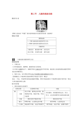 高中生物 第三章 动物稳态维持的生理基础 第三节 人脑的高级功能学案 中图版必修3-中图版高一必修3生物学案