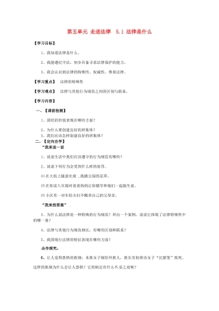 湖南省益阳市第六中学七年级政治上册 第五单元 走进法律  5.1 法律是什么学案（无答案） 湘教版