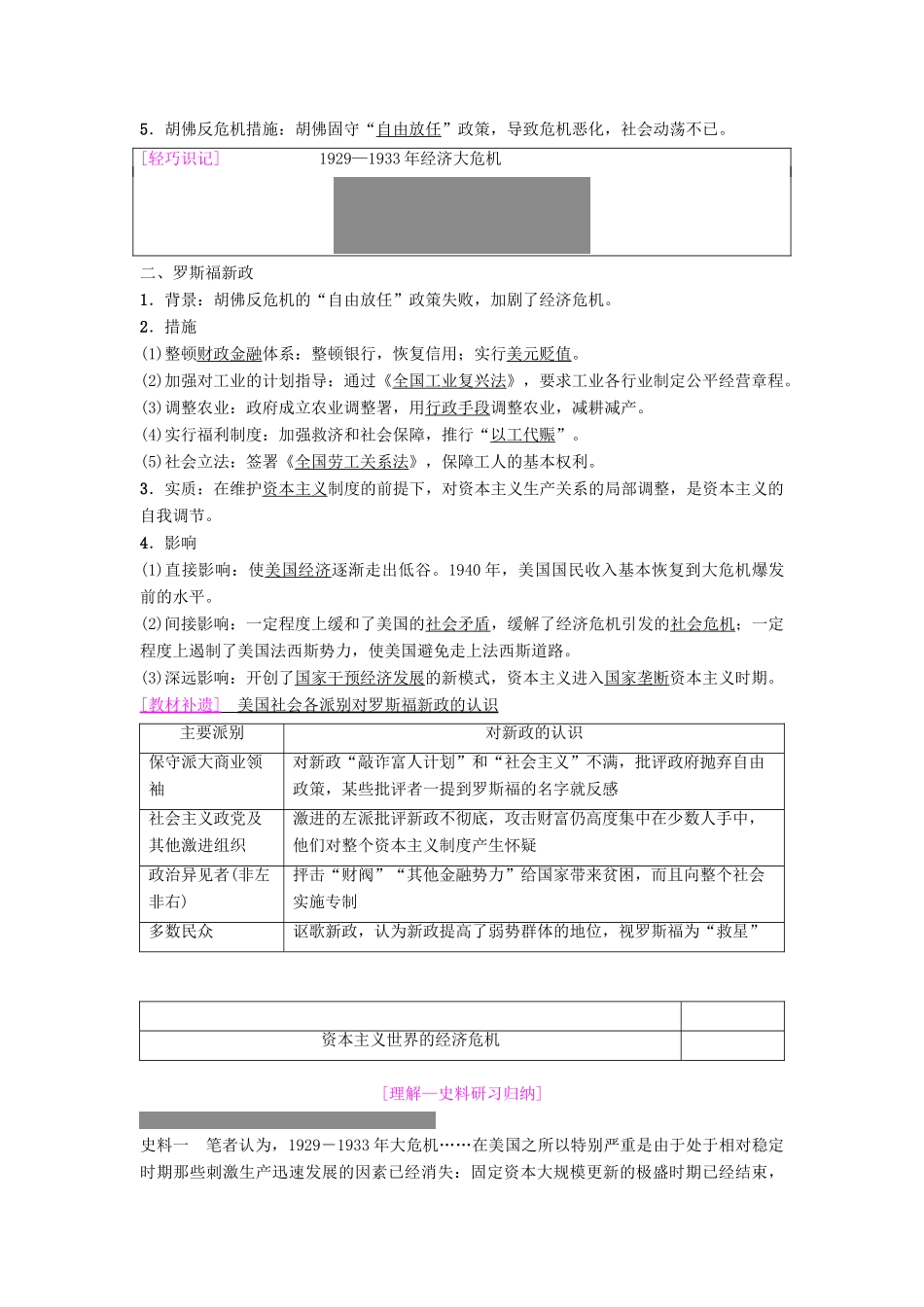 度高考历史一轮复习 第21讲 世界资本主义经济政策的调整学案 岳麓版-岳麓版高三全册历史学案_第2页