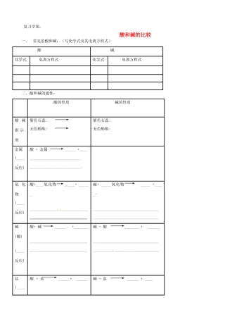 江苏省大丰市万盈二中九年级化学《酸和碱》复习学案 人教新课标版