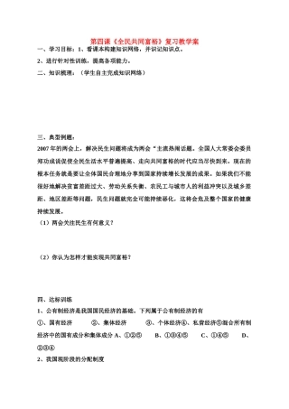 九年级政治 第四课 全民共同富裕复习教学案 鲁教版