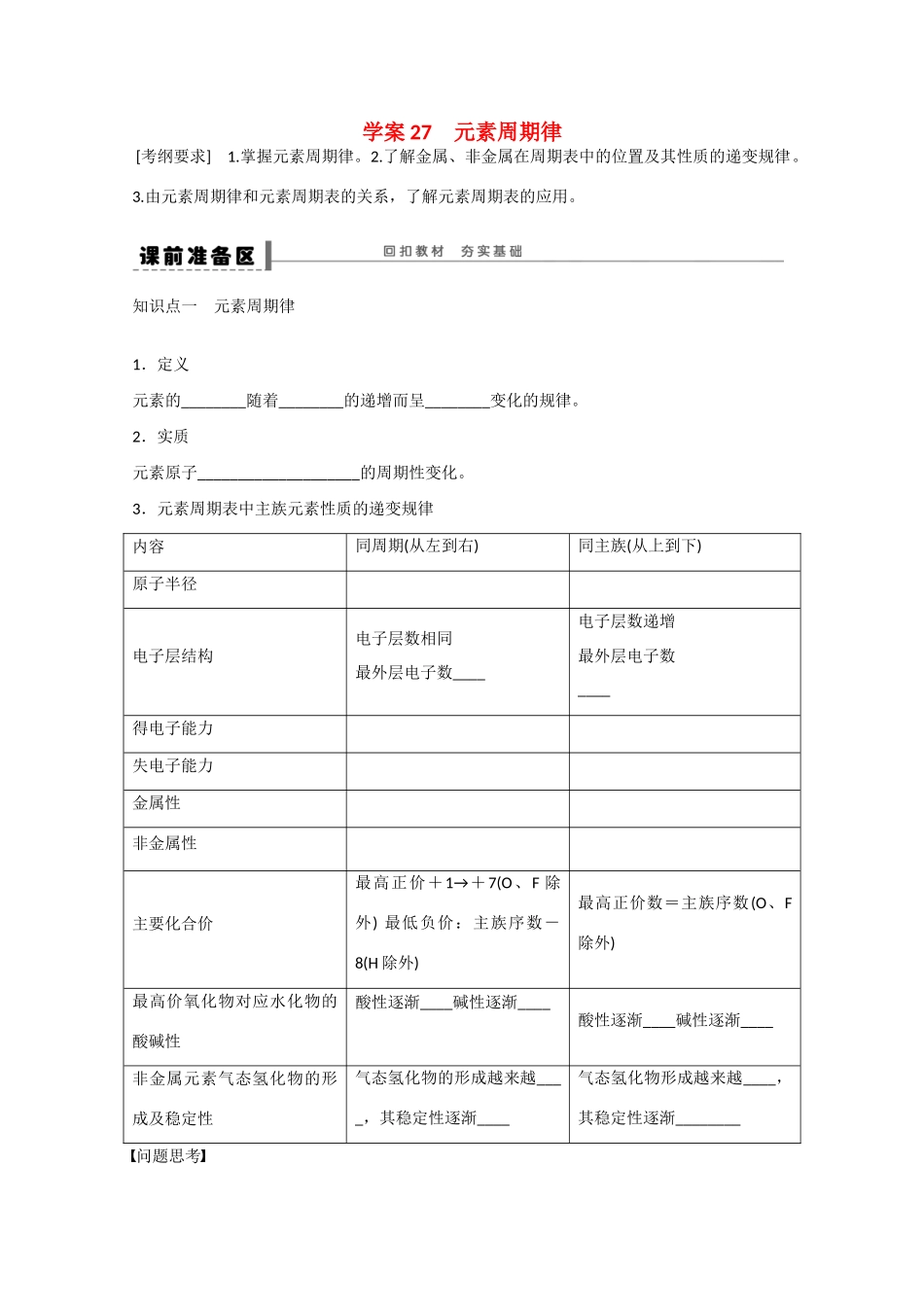 （江苏专用）高考化学大一轮总复习 第五章 物质结构 元素周期律 元素周期律学案27 新人教版-新人教版高三全册化学学案_第1页
