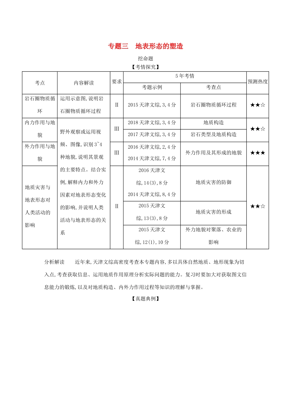 （A版）天津市高考地理总复习 专题三 地表形态的塑造学案（含解析）-人教版高三全册地理学案_第1页