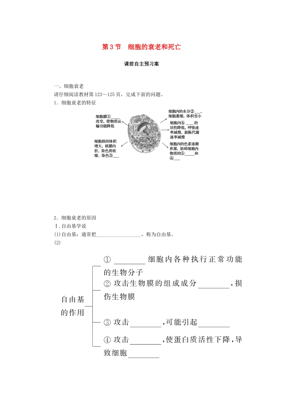 高中生物 第6章 细胞的生命历程 第3节 细胞的衰老和死亡学案 新人教版必修1-新人教版高一必修1生物学案_第1页