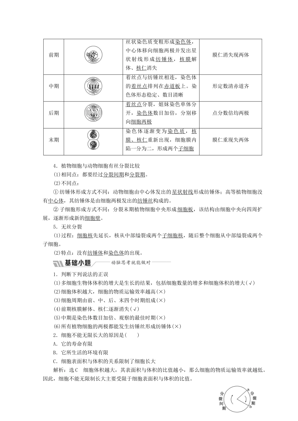 高中生物 第五章 细胞增殖、分化、衰老和凋亡 第一节 细胞增殖 第1课时 细胞增殖的过程及特点学案 苏教版必修1-苏教版高一必修1生物学案_第2页