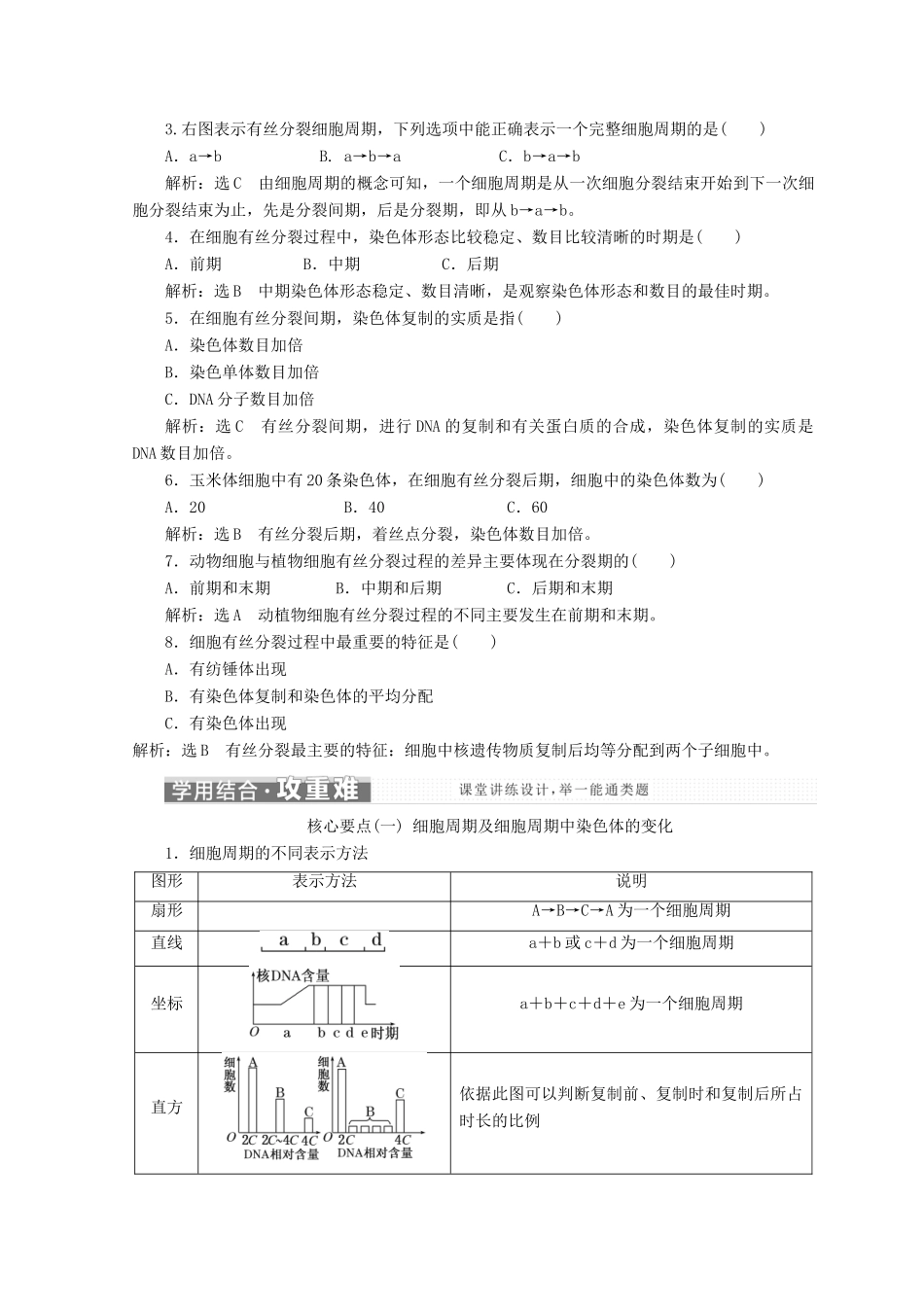 高中生物 第五章 细胞增殖、分化、衰老和凋亡 第一节 细胞增殖 第1课时 细胞增殖的过程及特点学案 苏教版必修1-苏教版高一必修1生物学案_第3页