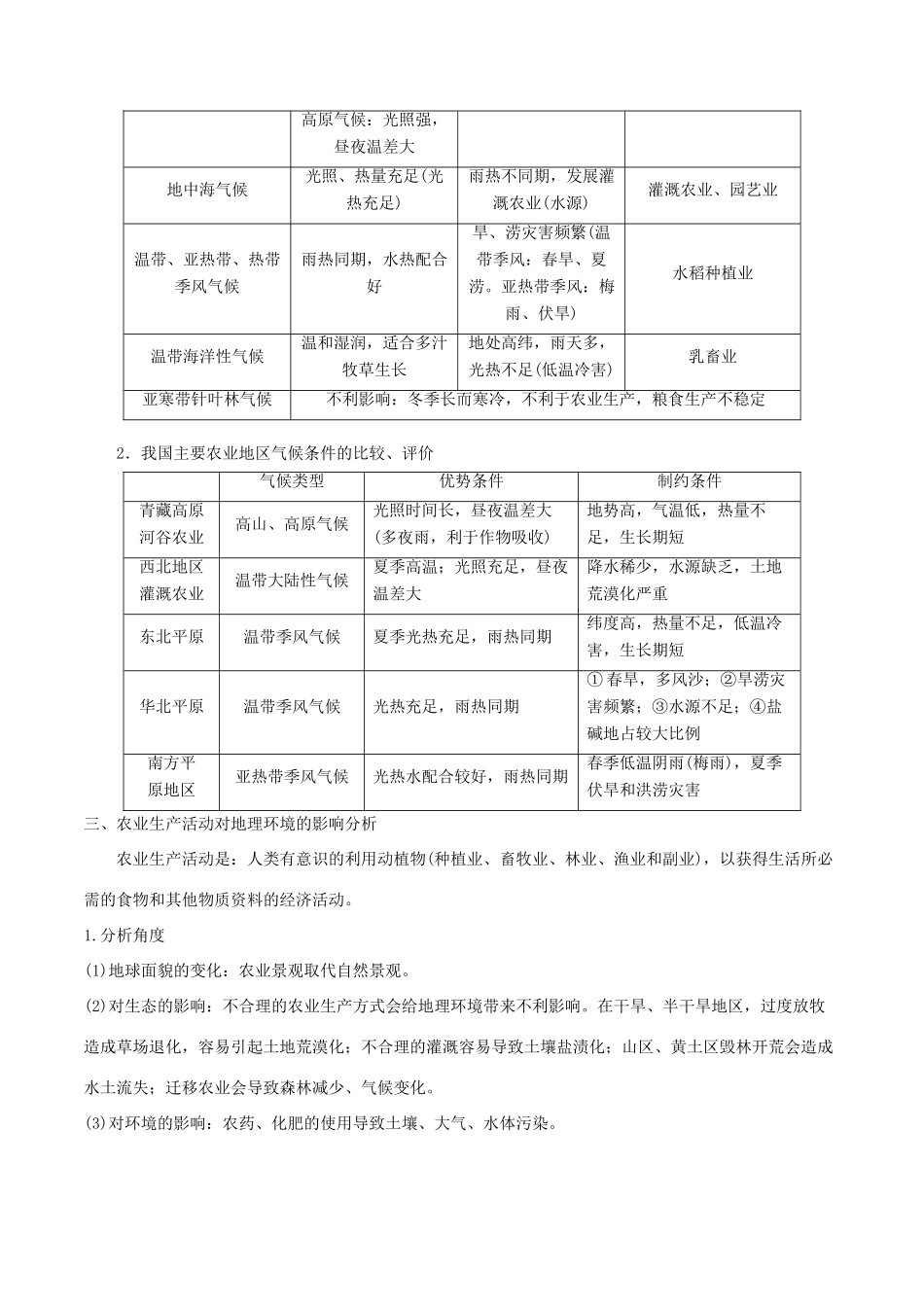 高考地理二轮复习微专题要素探究与设计 专题2.7 气候要素对农业生产的影响学案-人教版高三全册地理学案_第2页