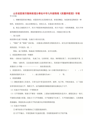 山东省胶南市隐珠街道办事处中学九年级物理《质量和密度》学案