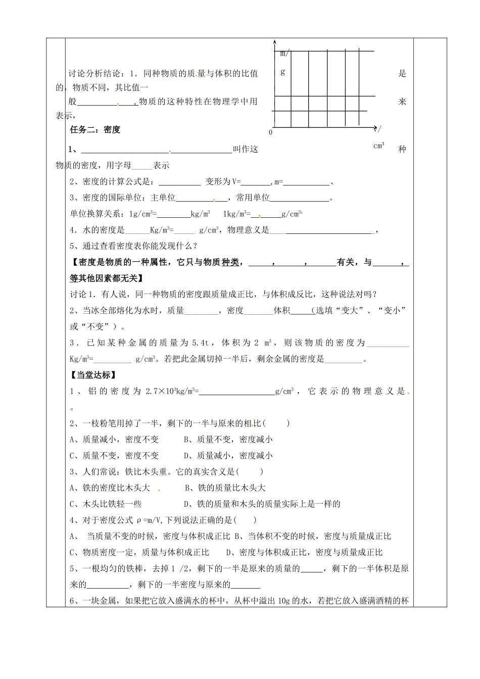 湖南省茶陵县世纪星实验学校九年级物理《11.3密度》教学案1 人教新课标版_第2页