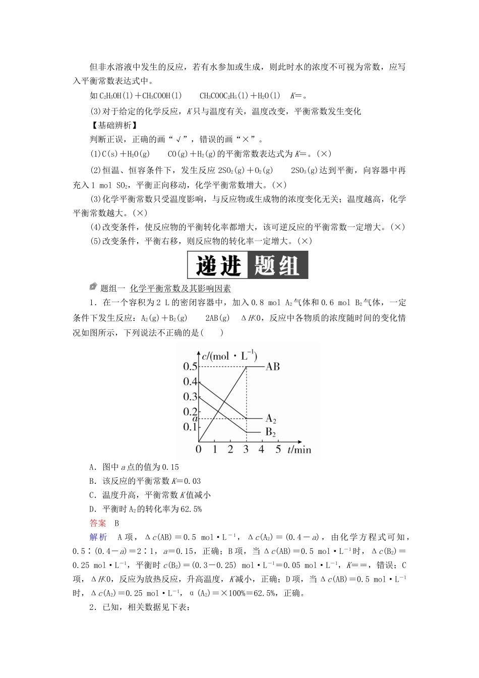 （全国版）高考化学一轮复习 第7章 化学反应速率和化学平衡 第3节 化学平衡常数 化学反应进行的方向学案-人教版高三全册化学学案_第2页