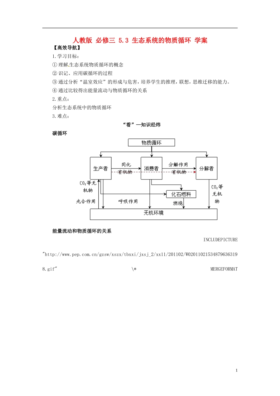 高中生物（高效导航+经典回眸+变式训练）生态系统的物质循环精品学案 新人教版必修3_第1页