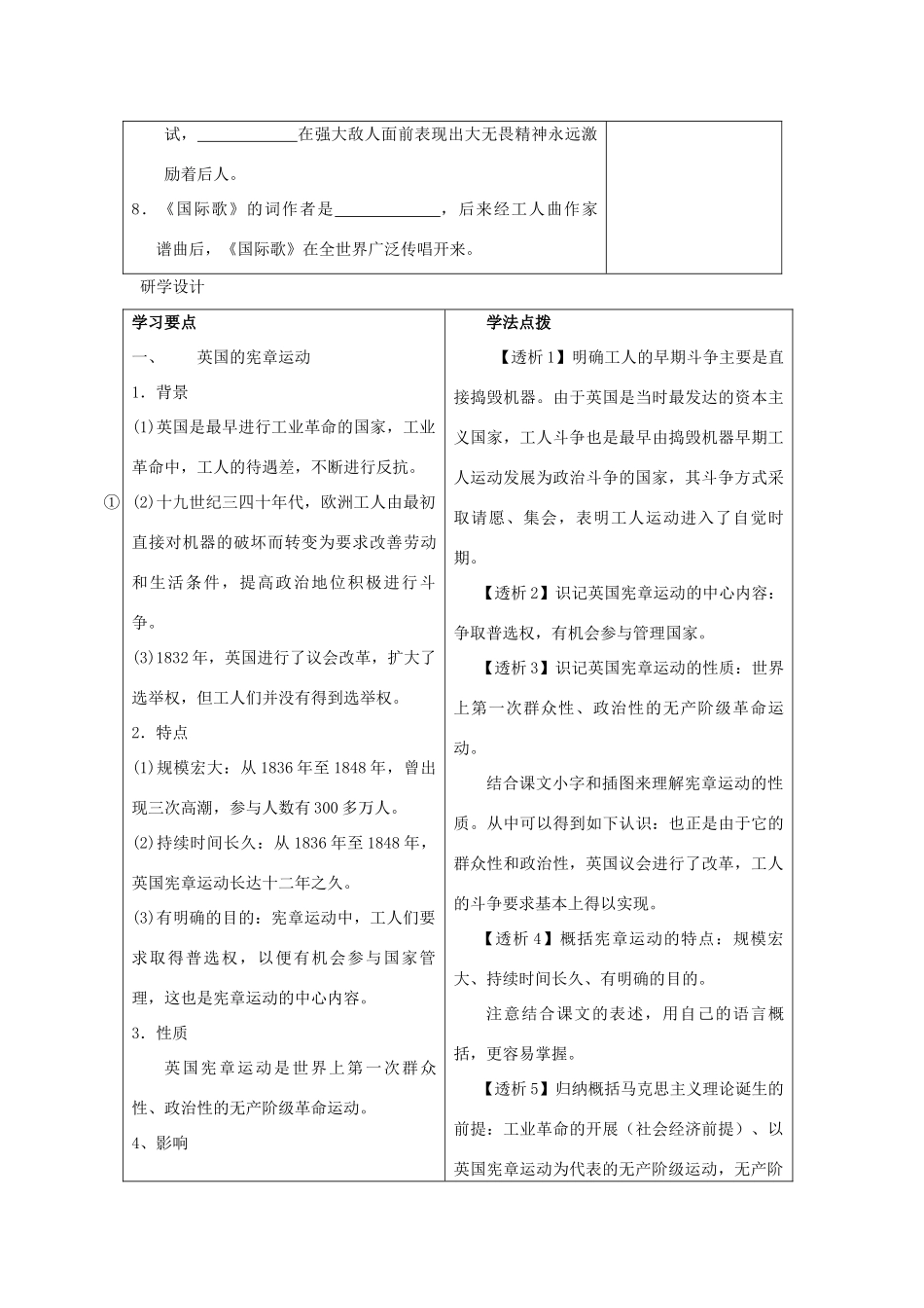 九年级历史上：第17课《国际工人运动与马克思主义的诞生》学案（人教新课标）_第2页
