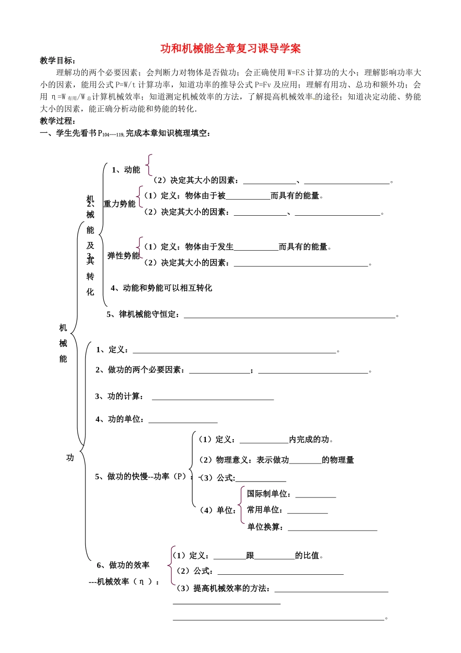 辽宁省普兰店二十七中九年级物理《第十五章功和机械能》复习学案_第1页