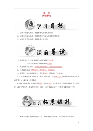 高中物理 1.1认识静电学案 粤教版选修3-1-粤教版高二选修3-1物理学案