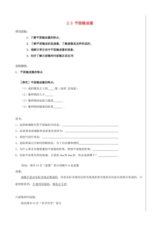 新疆兵团农五师八十八中八年级物理上册《2.3 平面镜成像》学案 人教新课标版