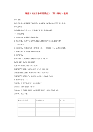 2014年九年级化学下册 第十一单元 课题1《生活中常见的盐》（第3课时）教案 新人教版