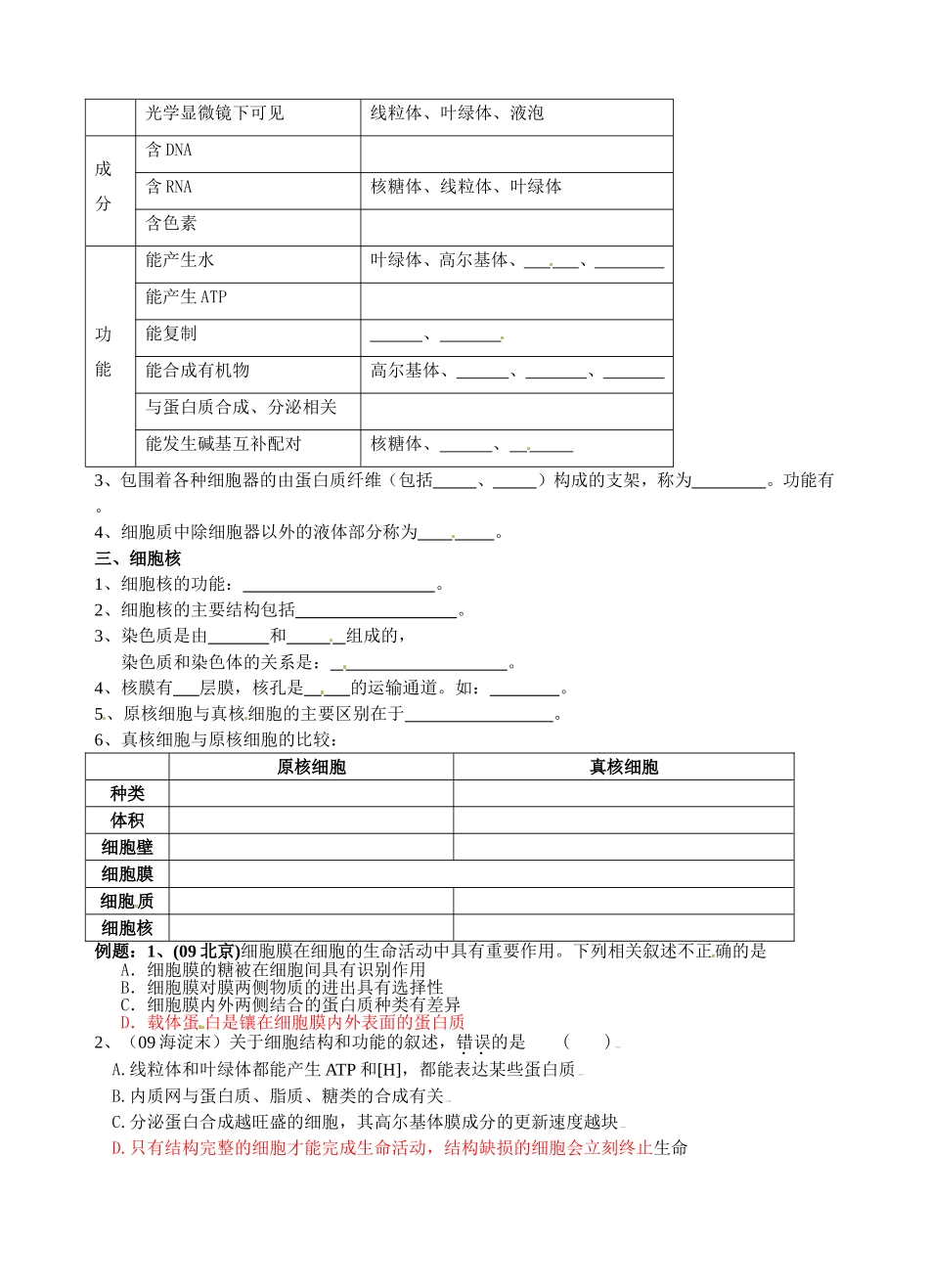 高中生物： 第二章 细胞的结构 学案浙科版必修1_第2页