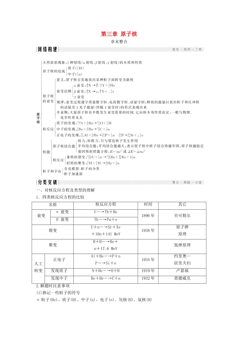高中物理 第三章 原子核章末整合导学案 教科版选修3-5-教科版高二选修3-5物理学案_第1页
