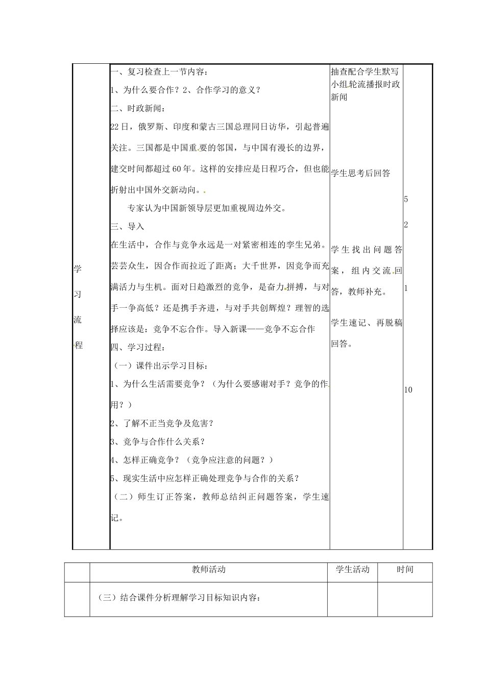 山东省滨州市邹平实验中学八年级政治上册《第五课 合作竞争求发展》竞争不忘合作学案 鲁教版_第2页