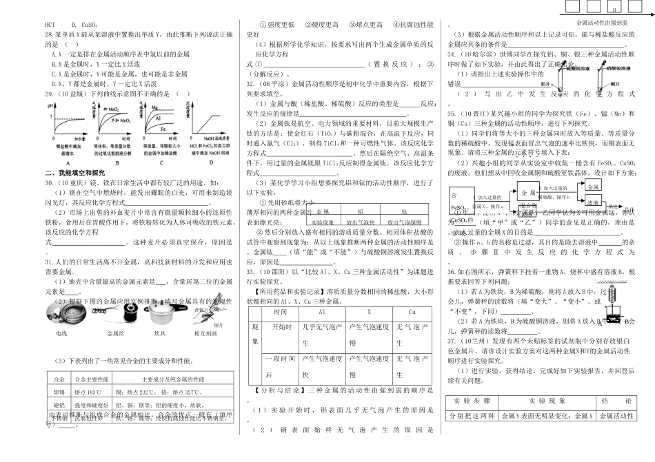 中考化学专题导学案考点8 金属材料和金属的性质(无答案)_第2页