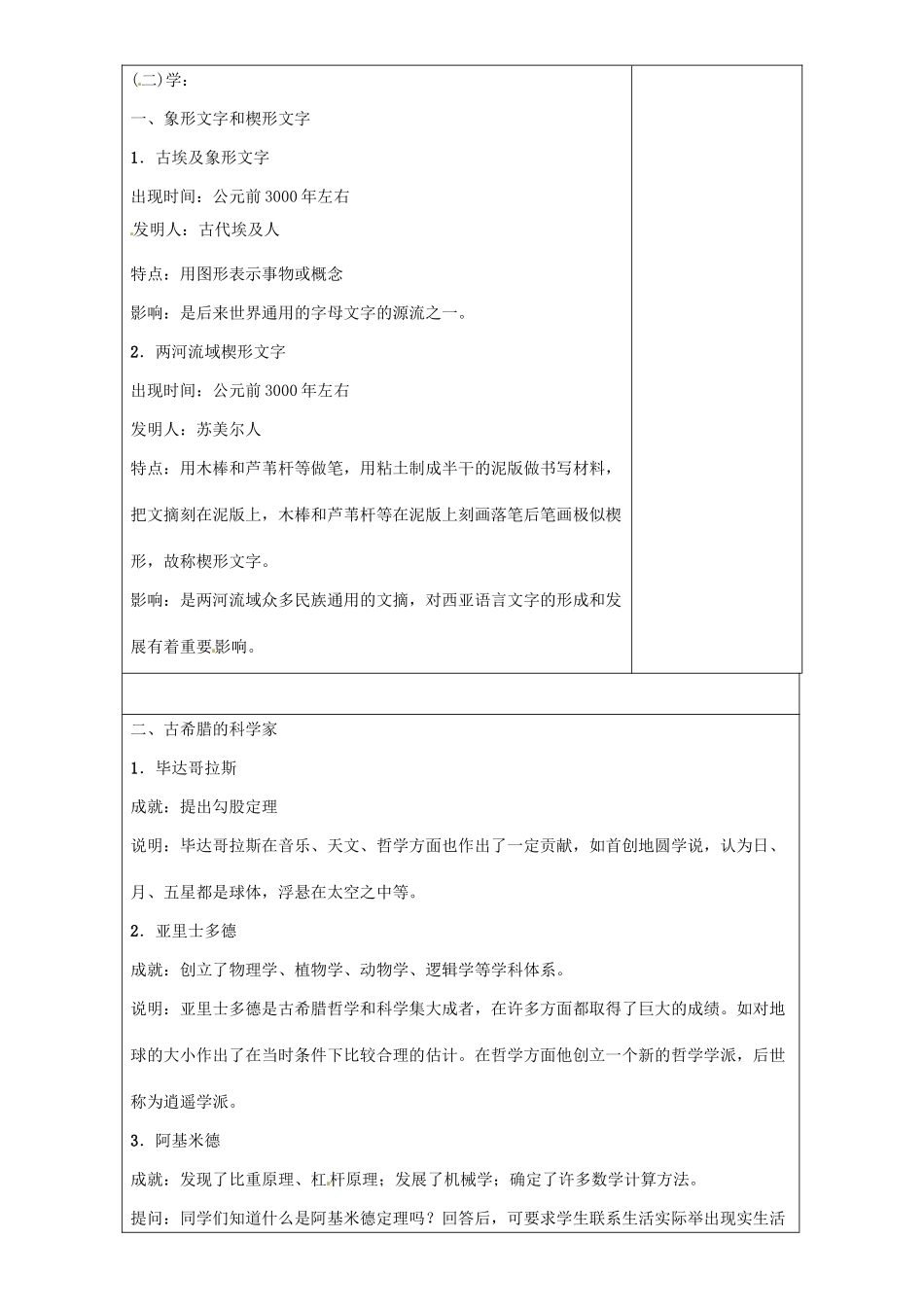 秋九年级历史上册 第一单元 世界古代史 第7课 古代科技和文化导学案 岳麓版-岳麓版初中九年级上册历史学案_第2页