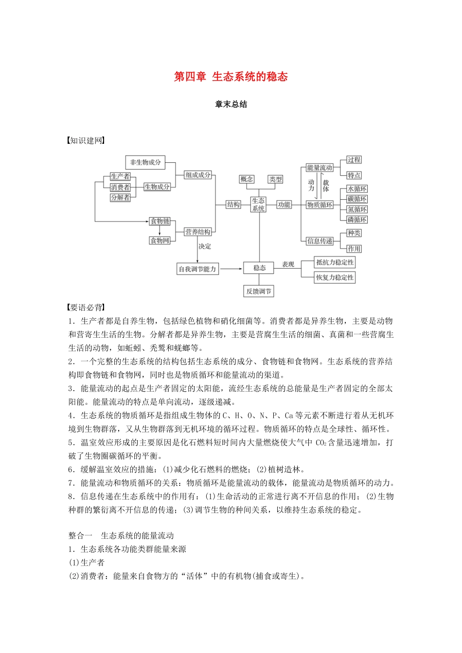 高中生物 第四章 生态系统的稳态章末总结学案 苏教版必修3-苏教版高一必修3生物学案_第1页
