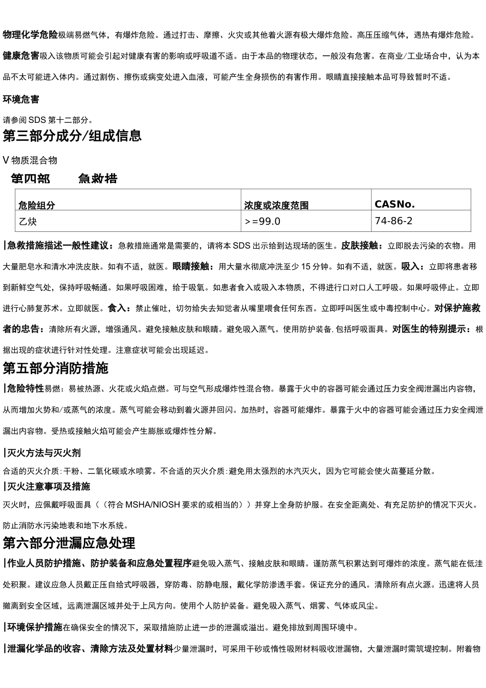 乙炔安全技术说明书MSDS_第2页