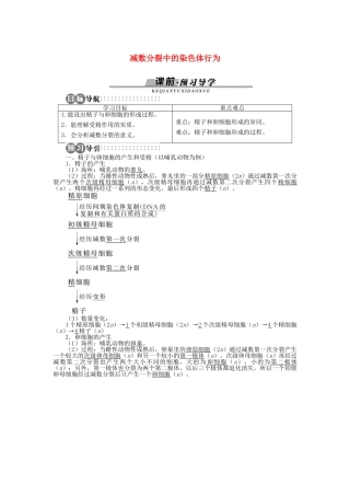 高中生物 第二章 第一节 减数分裂中的染色体行为 第二课时学案 浙科版必修2-浙科版高中必修2生物学案