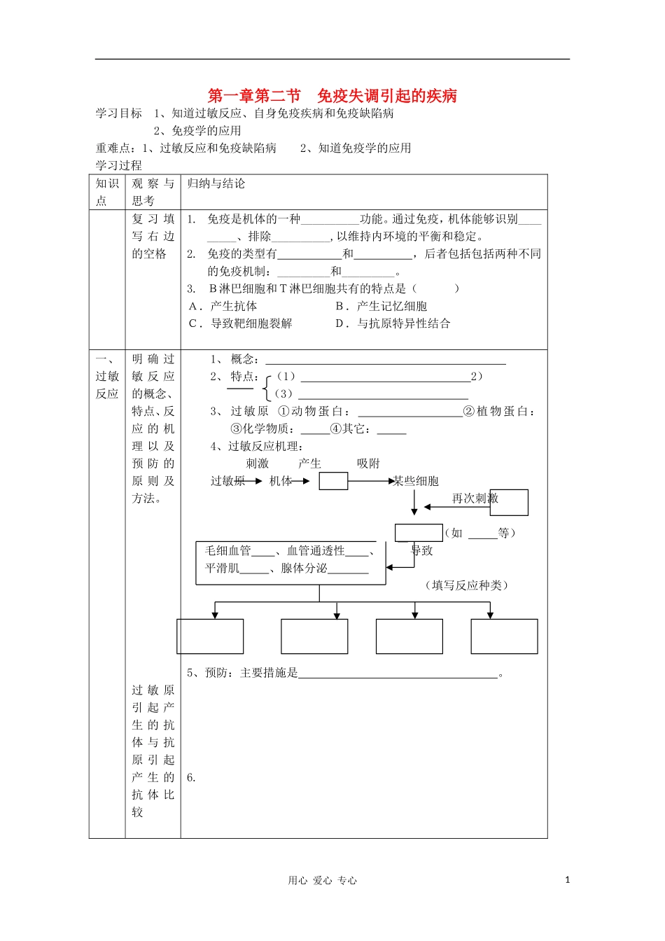 高中生物 第一章第二节 免疫失调引起的疾病（2）学案 新人教版选修_第1页