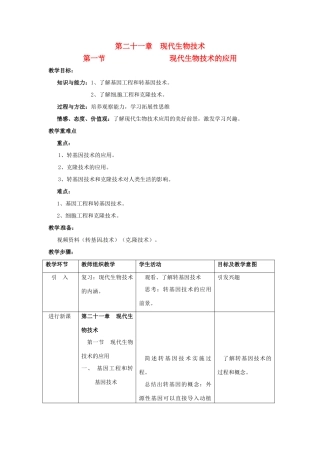 2013年八年级生物下册《第二十一章 第一节 现代生物技术的应用》教案 苏教版