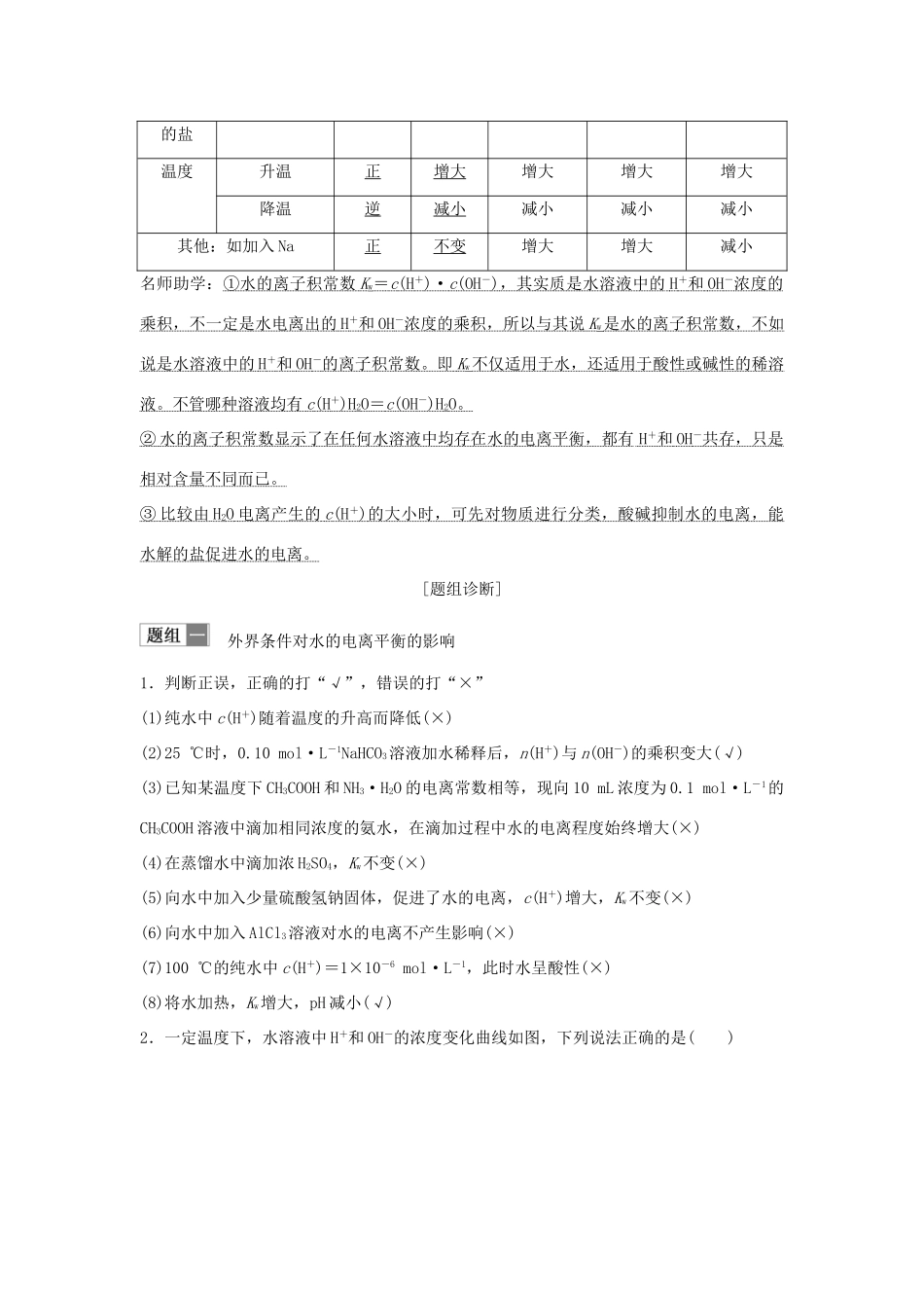 （江苏专用）高考化学一轮复习 专题六 溶液中的离子反应 第2讲 水的电离和溶液的酸碱性学案-人教版高三全册化学学案_第2页