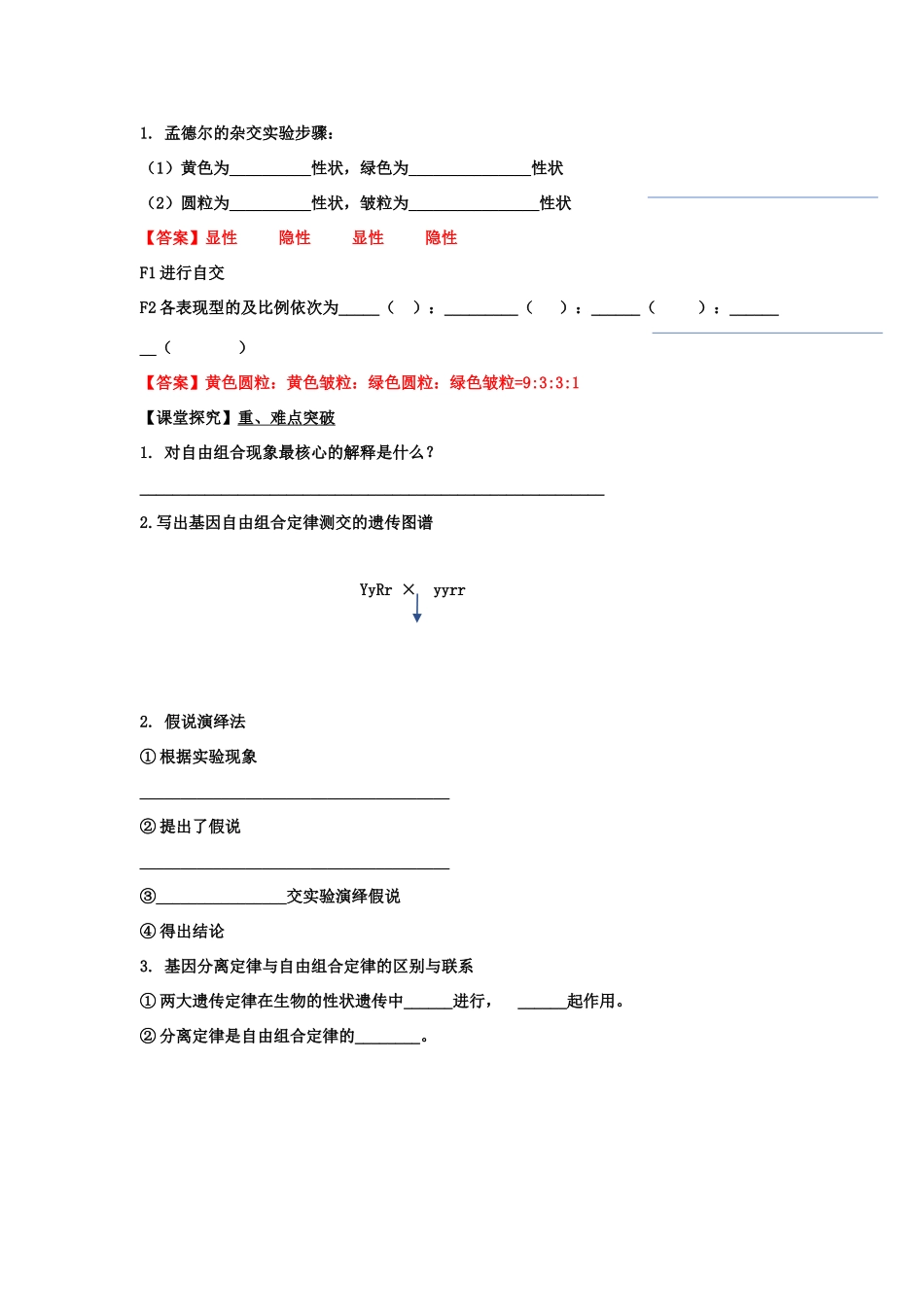 高中生物 第一章 孟德尔定律 第二节 孟德尔从两对相对性状的杂交实验中总结出自由组合定律学案（3）浙科版必修2-浙科版高一必修2生物学案_第2页