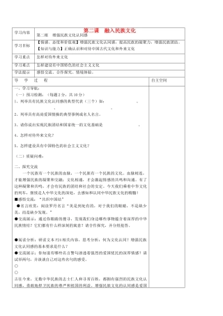九年级政治 2.2《增强民族文化认同感》学案 苏教版