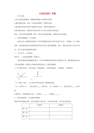 八年级物理上册 《光的反射》学案 人教新课标版