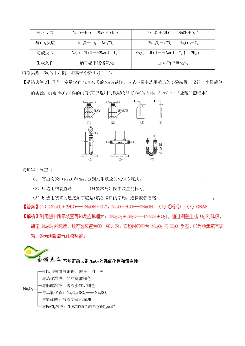 备考高考化学150天全方案之纠错补缺 专题10 钠及其化合物学案（含解析）-人教版高三全册化学学案_第2页