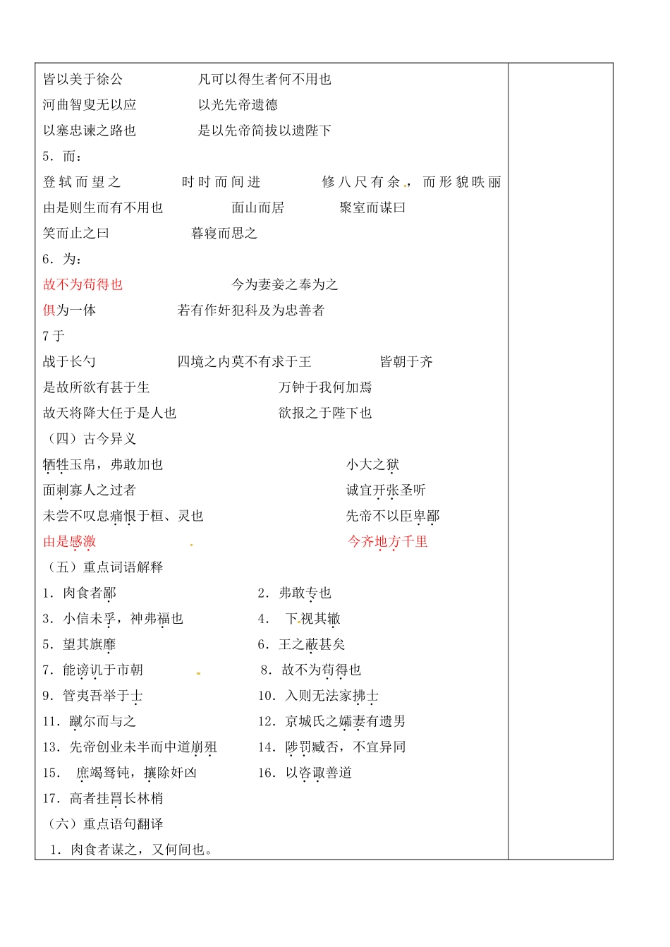 江苏省灌南县中考语文专项复习 文言文（九下）学案-人教版初中九年级全册语文学案_第3页