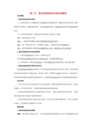 高中生物 知识梳理 第一单元 第二章 第二节 染色体结构变异对性状的影响学案（含解析）中图版必修2-中图版高中必修2生物学案