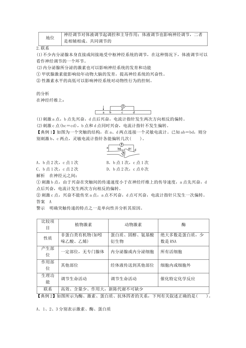 高中生物 第三章 动物稳态维持的生理基础章末整合提升学案 中图版必修3-中图版高一必修3生物学案_第3页