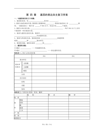 高中生物第 四 章   基因的表达自主复习学案