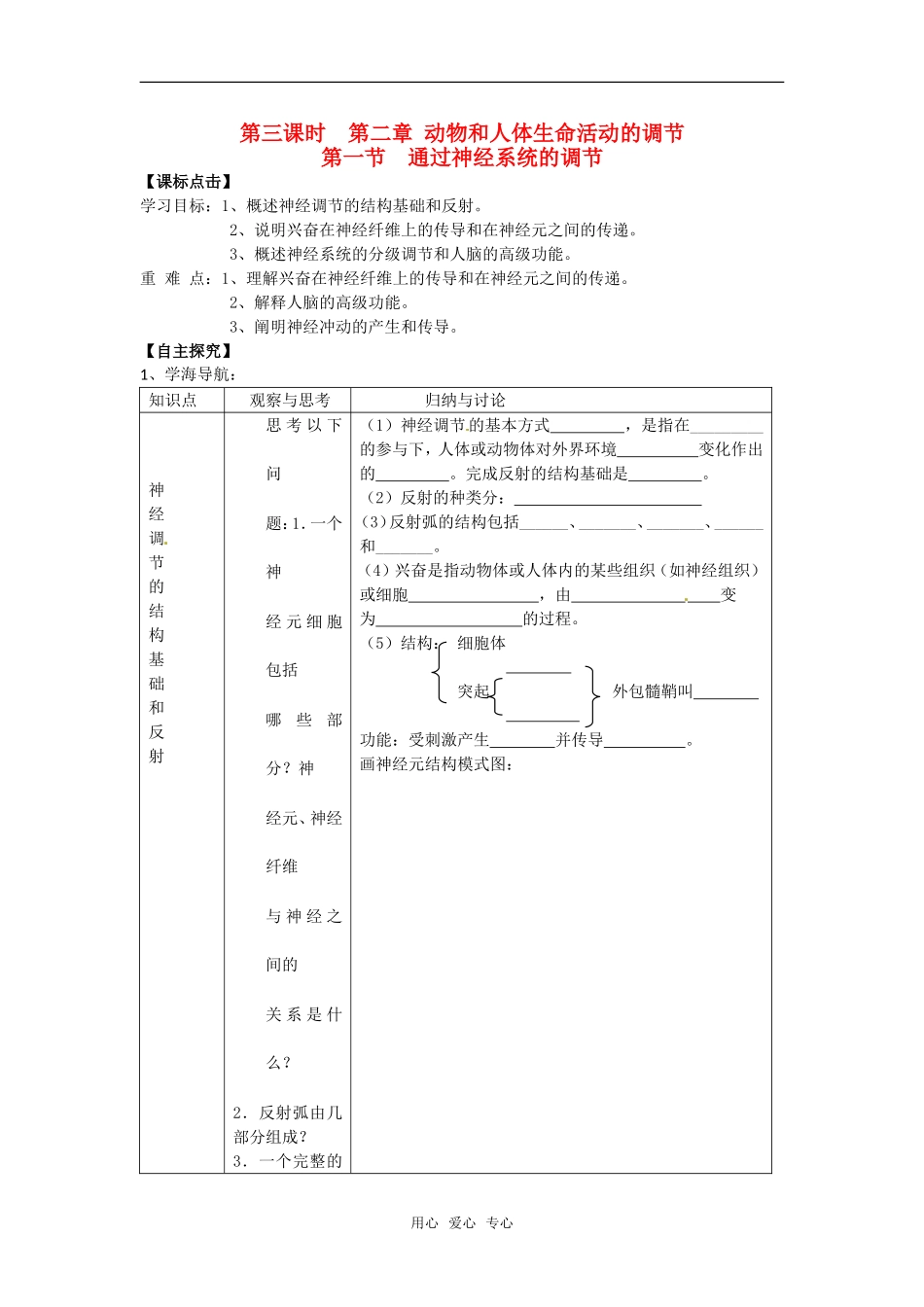 高中生物： 21 通过神经系统的调节（学案）新人教版必修3_第1页