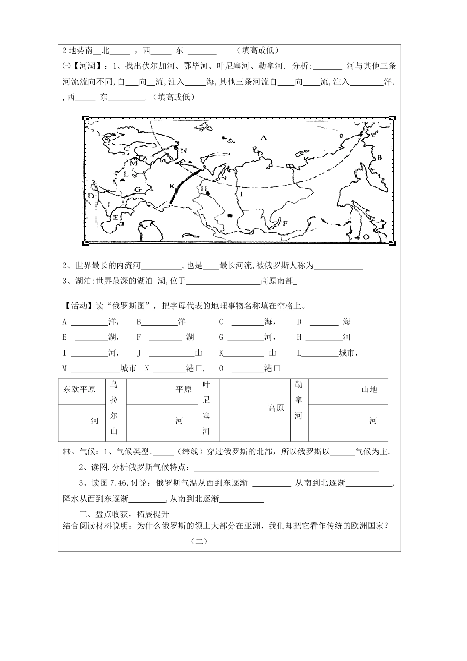 七年级地理下册 俄罗斯 导学案 人教新课标版_第2页
