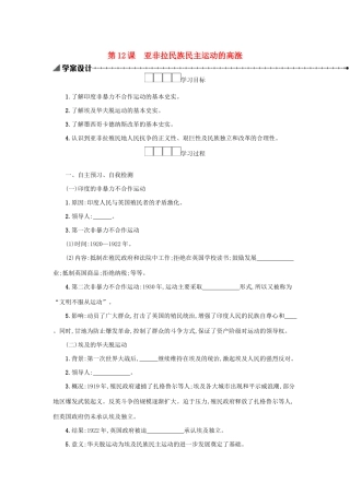 2020九年级历史下册 第三单元 第一次世界大战和战后初期的世界 第12课 亚非拉民族民主运动的高涨学案 新人教版-新人教版初中九年级下册历史学案