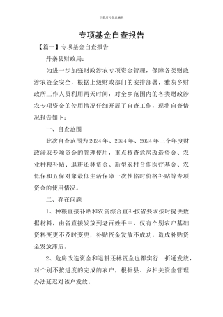 专项基金自查报告
