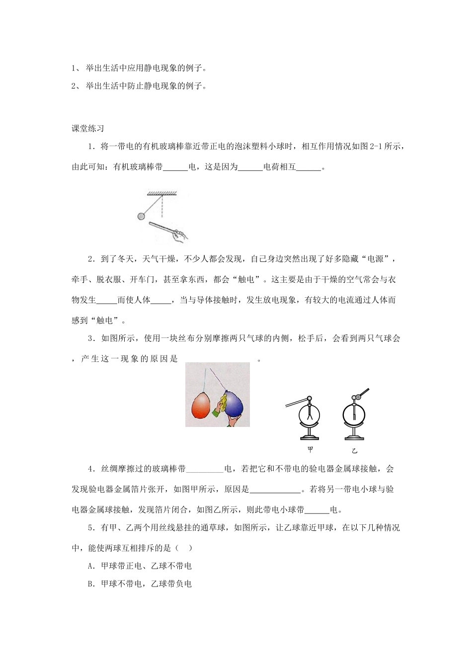 九年级物理全册 11.3电荷学案 （新版）北师大版-（新版）北师大版初中九年级全册物理学案_第3页