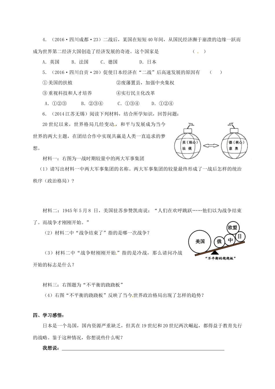 江苏省连云港市九年级历史下册 第13课 挑战两极学案 北师大版-北师大版初中九年级下册历史学案_第3页