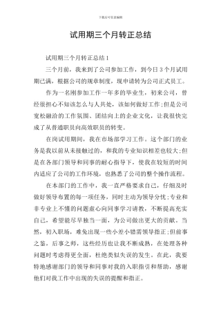 试用期三个月转正总结