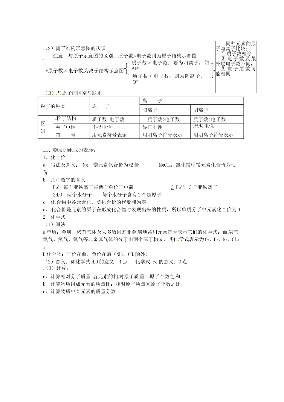 广东省东莞市寮步信义学校中考化学知识点总复习 九年级 第四单元 物质构成的奥秘学案 新人教版_第2页