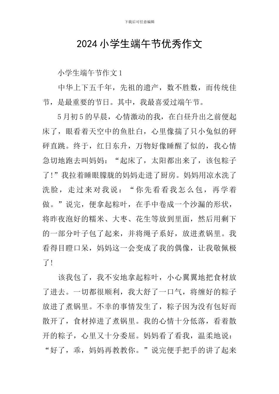 2024小学生端午节优秀作文_第1页