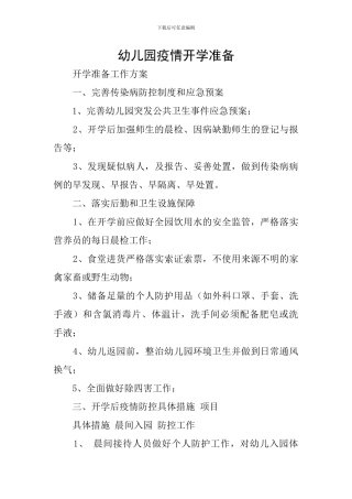 幼儿园疫情开学准备