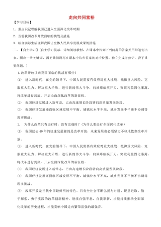 九年级道德与法治上册 第一单元 富强与创新 第一课 踏上强国之路 第2框 走向共同富裕导学案2 新人教版-新人教版初中九年级上册政治学案